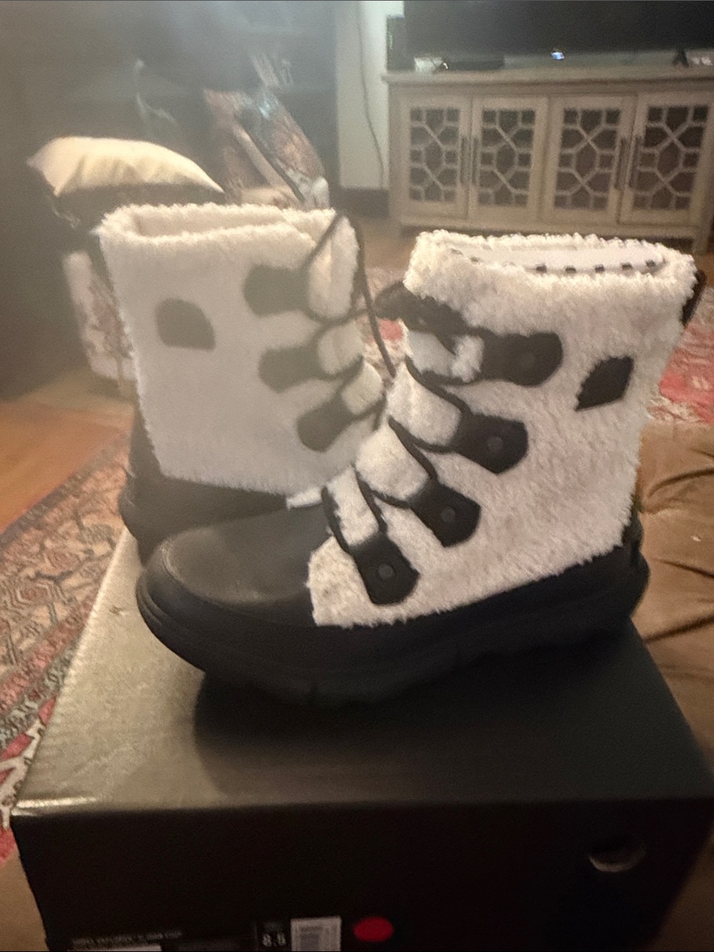 Sorel womans Faux-Shearling Lace-Up Boots - White and Black